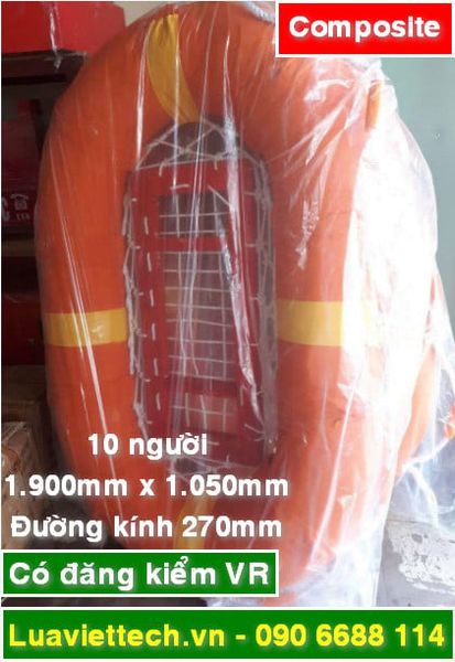  Phao bè cứu sinh, có đăng kiểm VR chất liệu Composite, 10 người, 1.900 x 1050mm x đường kính 270mm 