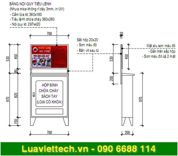  Tủ đựng bình chữa cháy, có khung sắt gắn tiêu lệnh nội quy 