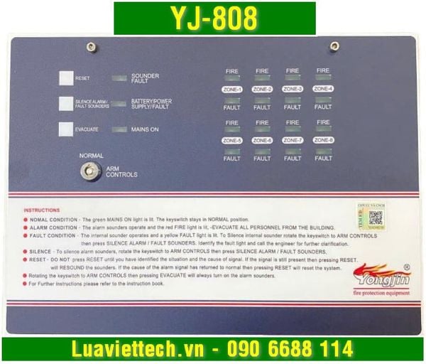  Trung tâm báo cháy 8 zone Yong Jin YJ-808 bao gồm ác quy, có tem kiểm định của Bộ Công An 