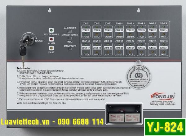  Trung tâm báo cháy 24 zone Yong Jin YJ-824 bao gồm ác quy, có tem kiểm định của Bộ Công An 