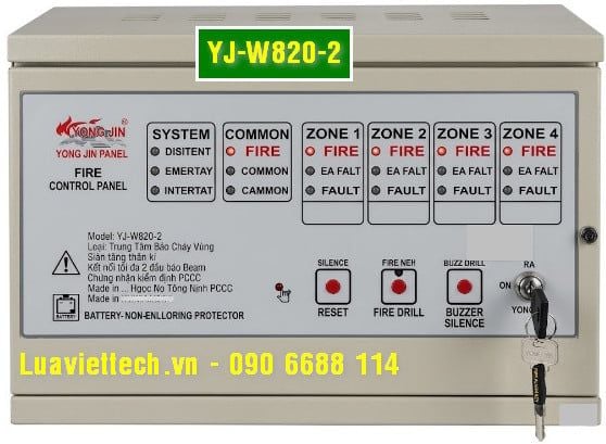  Trung tâm báo cháy Yong Jin 2 zone YJ-W820-2 kết nối đầu báo beam kiểm định, có tem kiểm định của Bộ Công An 