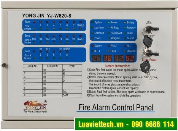  Trung tâm báo cháy Yong Jin 8 zone YJ-W820-8 kết nối đầu báo beam kiểm định, có tem kiểm định của Bộ Công An 