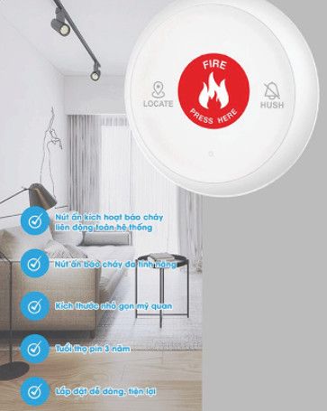  Nút ấn khẩn cấp tròn báo cháy không dây SafeFire SF-X_PRO HM2EB-W pin tới 3 năm, bảo hành 24 tháng 