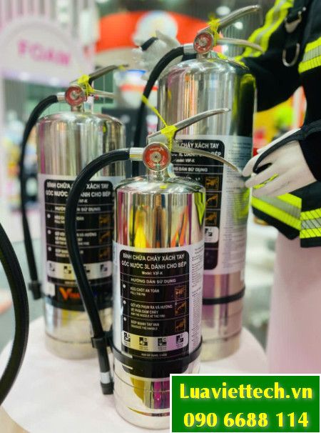  Bình chữa cháy VinaFoam inox xách tay gốc nước 6 lít dành cho bếp V6F-K, có tem kiểm định 