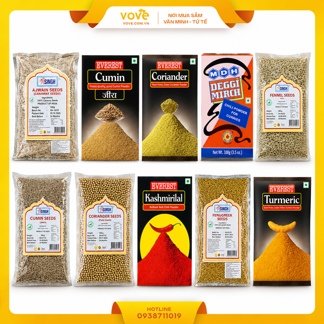 tong hop gia vi don an do goi 100g