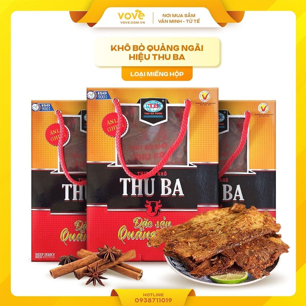 Bò khô Thu Ba Quảng Ngãi loại Miếng hộp 500gr
