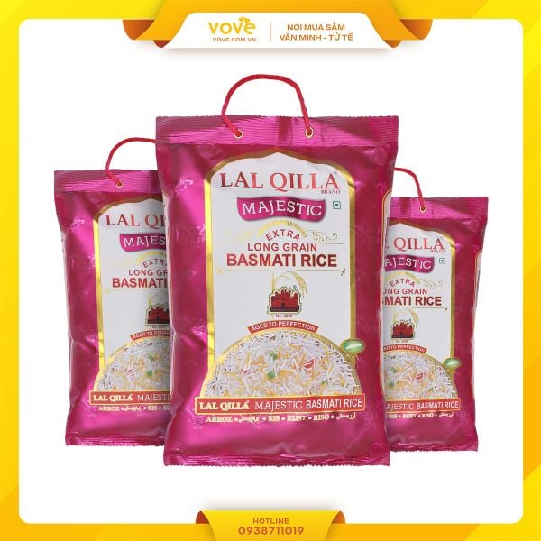  Gạo hạt dài Ấn Độ LAL QILLA MAJESTIC EXTRA Basmati Long Rice, phù hợp người tiểu đường, giảm cân, 5kg 