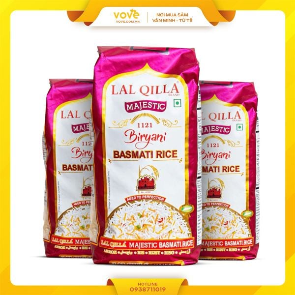  Gạo hạt dài Ấn Độ LAL QILLA MAJESTIC Biryani Basmati Long Rice, phù hợp người tiểu đường, giảm cân, 1kg 