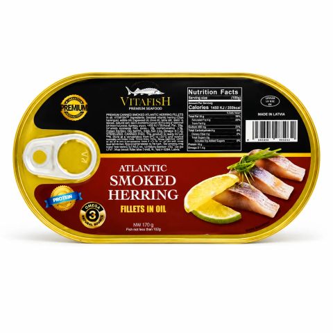 Phi Lê Cá Trích Đại Tây Dương Hun Khói Ngâm Dầu  Vitafish Premium 170g (csm)