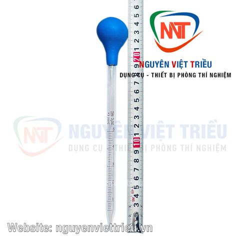 Pipet thuỷ tinh dạng ngắn kèm quả bóp