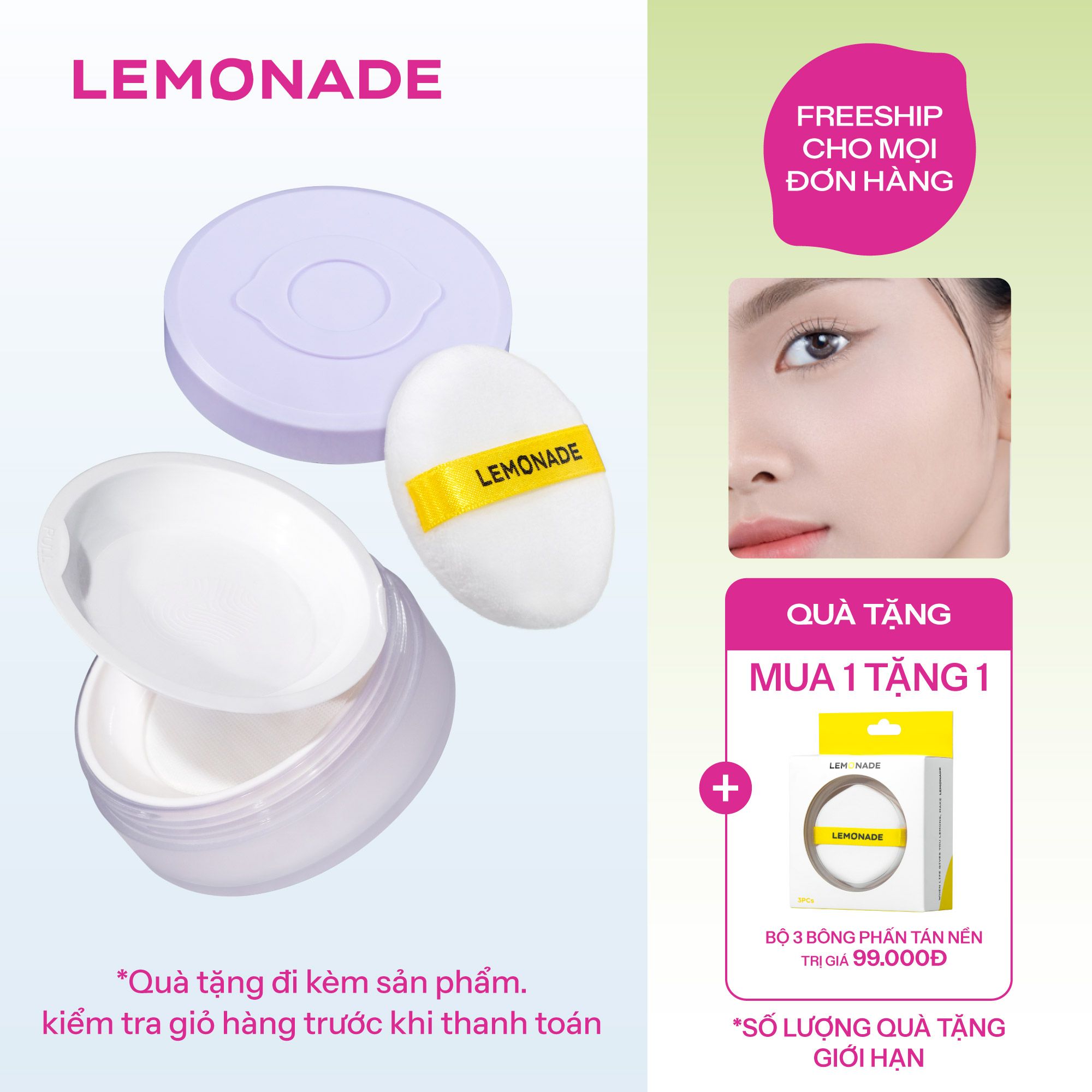  PHẤN PHỦ MỎNG NHẸ KIỀM DẦU THUẦN CHAY CHỐNG NẮNG LEMONADE SUPERMATTE NO MAKEUP LOOSE POWDER 