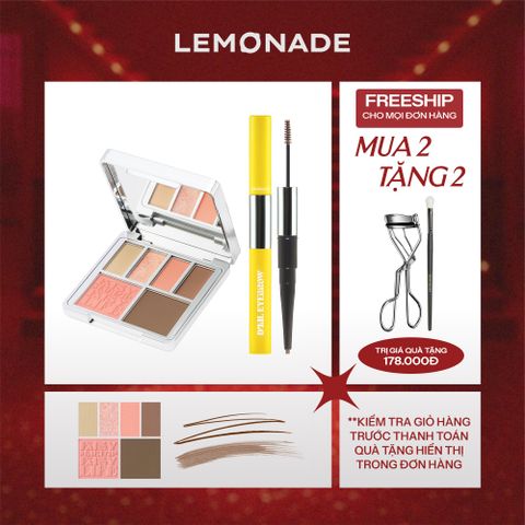  COMBO LEMONADE BẢNG PHẤN MẮT AESTHETIC MULTI-TASK PALETTE 10.8G & CHÌ KẺ MÀY 2 ĐẦU DUAL EYEBROW 