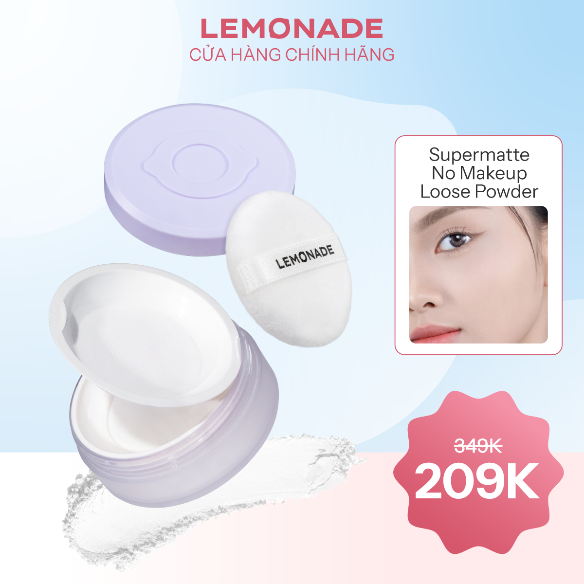  PHẤN PHỦ MỎNG NHẸ KIỀM DẦU THUẦN CHAY CHỐNG NẮNG LEMONADE SUPERMATTE NO MAKEUP LOOSE POWDER 