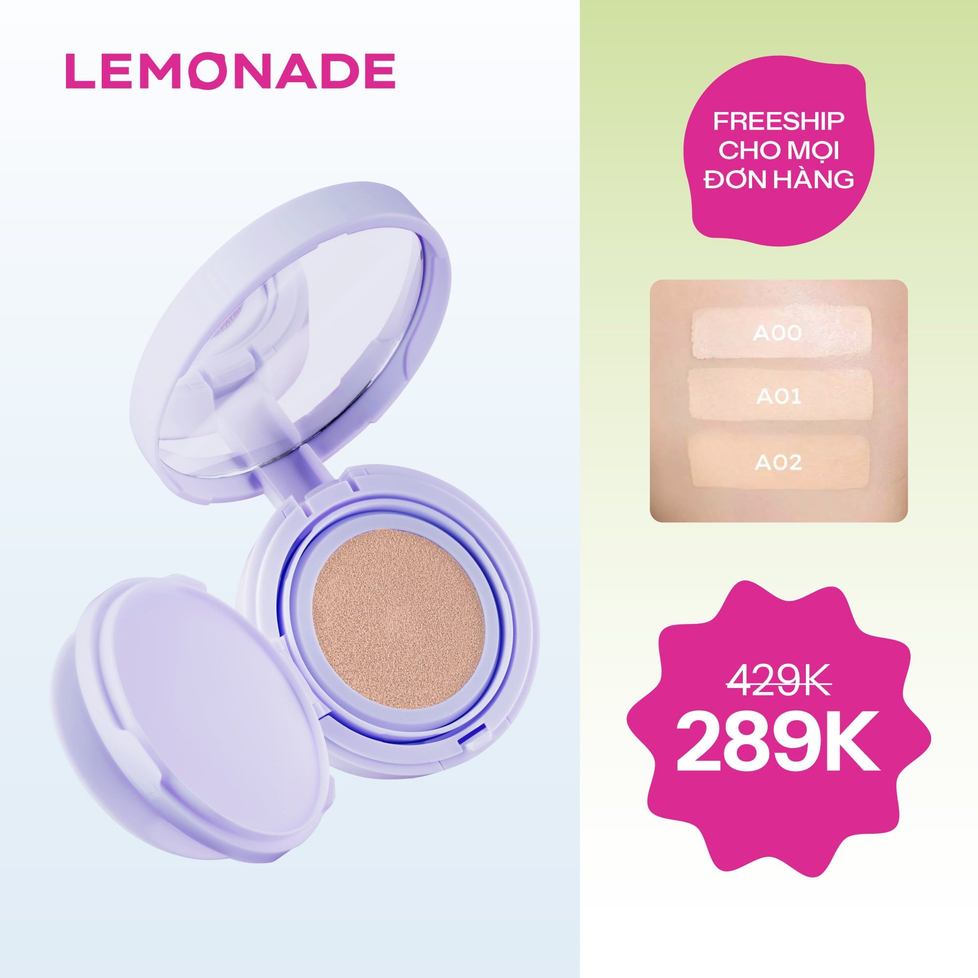  PHẤN NƯỚC MỎNG NHẸ KIỀM DẦU THUẦN CHAY CHỐNG NẮNG LEMONADE SUPERMATTE NO MAKEUP CUSHION 15G 
