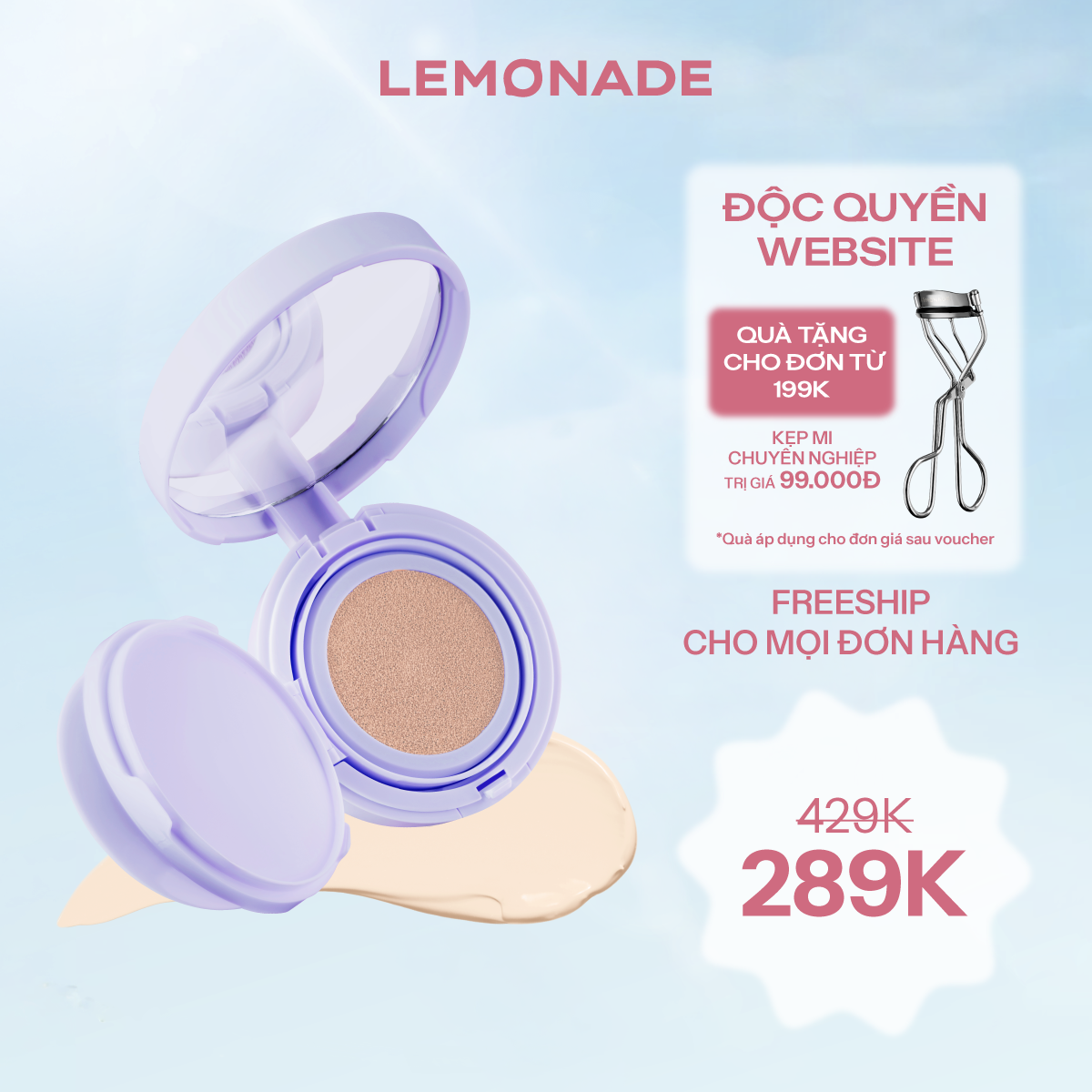  PHẤN NƯỚC MỎNG NHẸ KIỀM DẦU THUẦN CHAY CHỐNG NẮNG LEMONADE SUPERMATTE NO MAKEUP CUSHION 15G 
