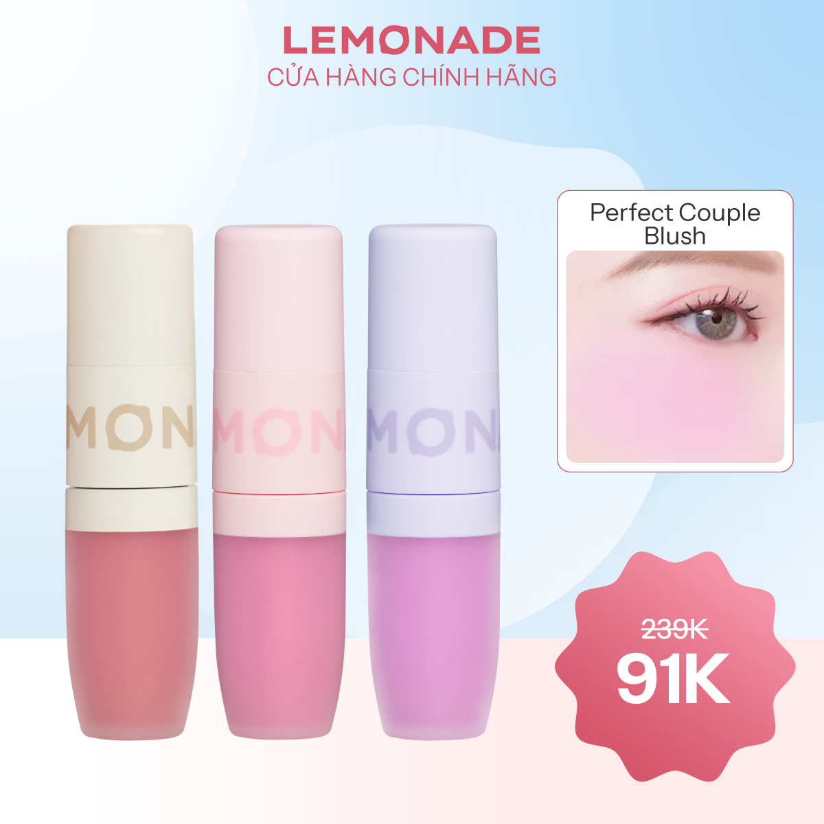  MÁ KEM MỊN LÌ THUẦN CHAY LEMONADE PERFECT COUPLE BLUSH 