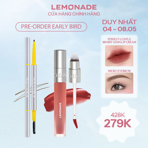  Combo Son bùn ẩm Lemonade Perfect Couple Blurry Stain Lip Cream 3,5g và Chì kẻ mày siêu mảnh Lemonade Micro Eyebrow 0,1g 
