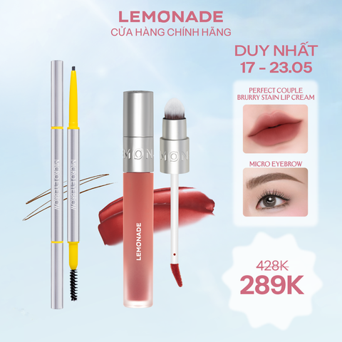  Combo Son bùn ẩm Lemonade Perfect Couple Blurry Stain Lip Cream 3,5g và Chì kẻ mày siêu mảnh Lemonade Micro Eyebrow 0,1g 