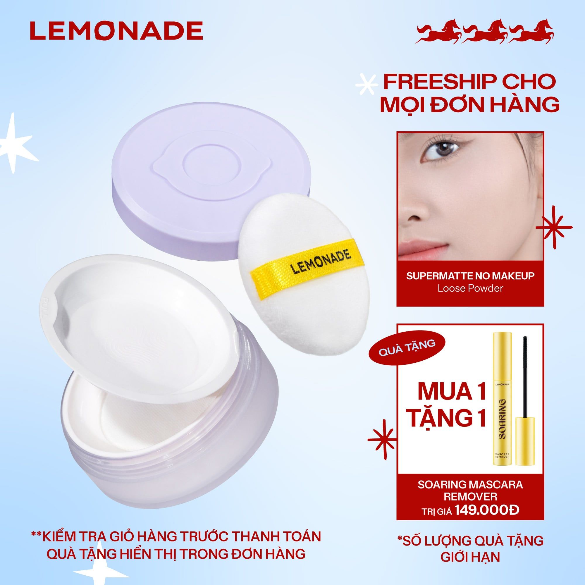  PHẤN PHỦ MỎNG NHẸ KIỀM DẦU THUẦN CHAY CHỐNG NẮNG LEMONADE SUPERMATTE NO MAKEUP LOOSE POWDER 