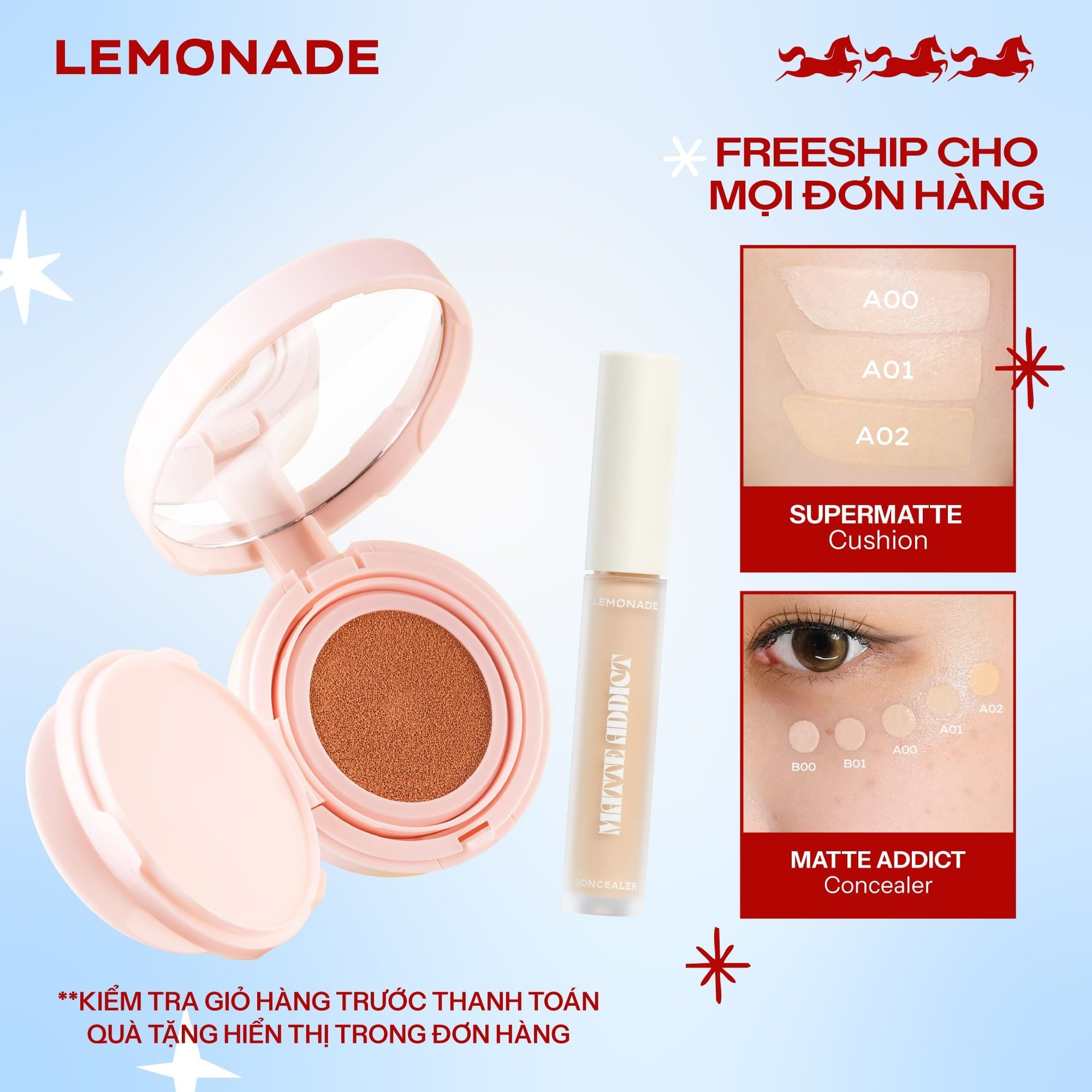  COMBO LEMONADE PHẤN NƯỚC SUPERMATTE CUSHION & CHE KHUYẾT ĐIỂM MATTE ADDICT CONCEALER 