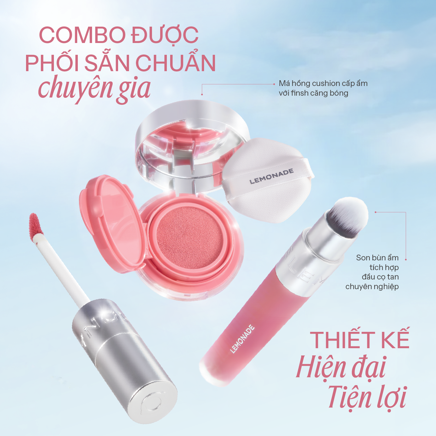  Combo Lemonade 01 Má hồng căng bóng Mirror Blush Cushion 8g và 01 Son bùn ẩm Perfect Couple Blurry Stain Lip Cream 3,5g 