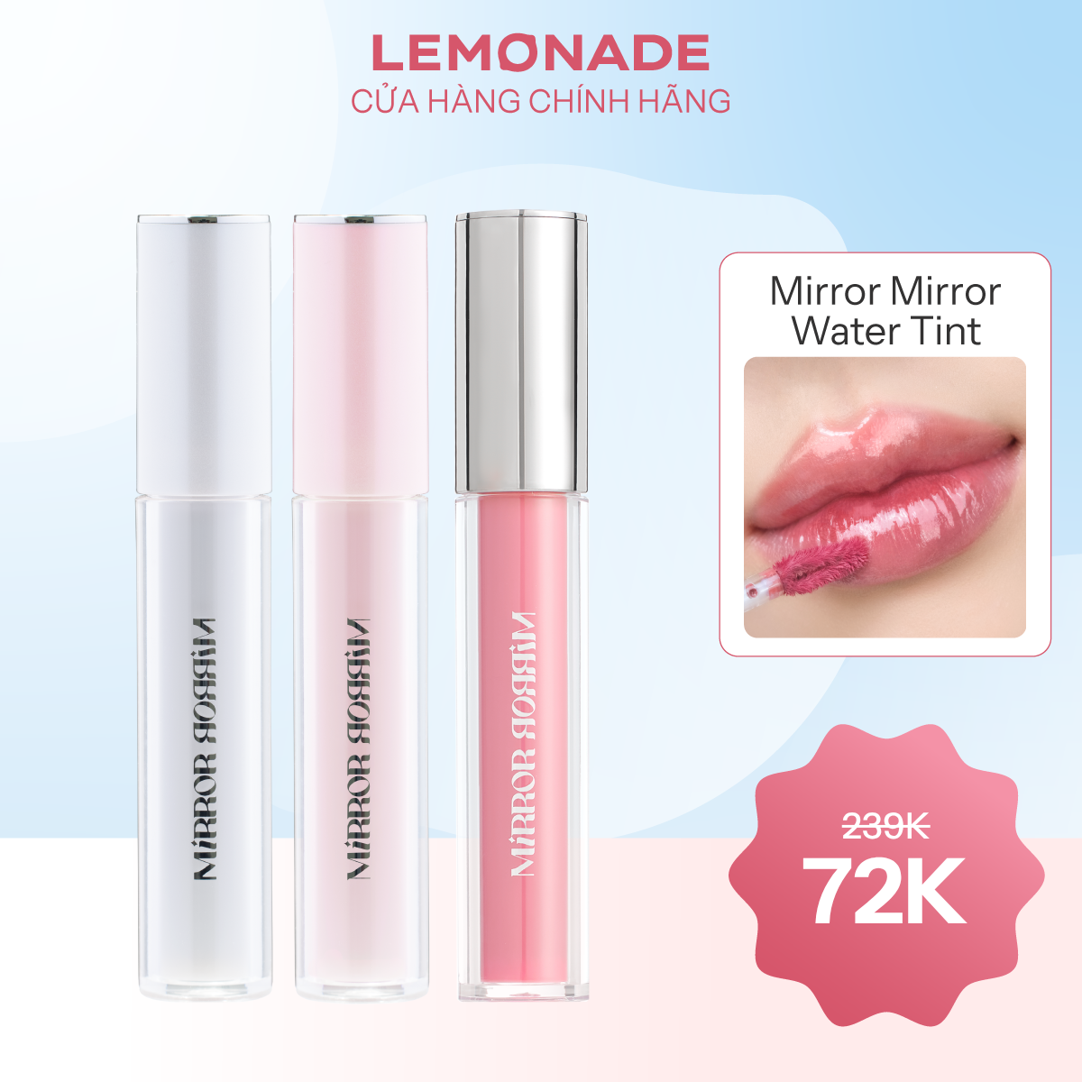  [FLASH SALE 77K] SON TINT BÓNG KHÔNG DÍNH BỀN MÀU LEMONADE MIRROR MIRROR WATER TINT 