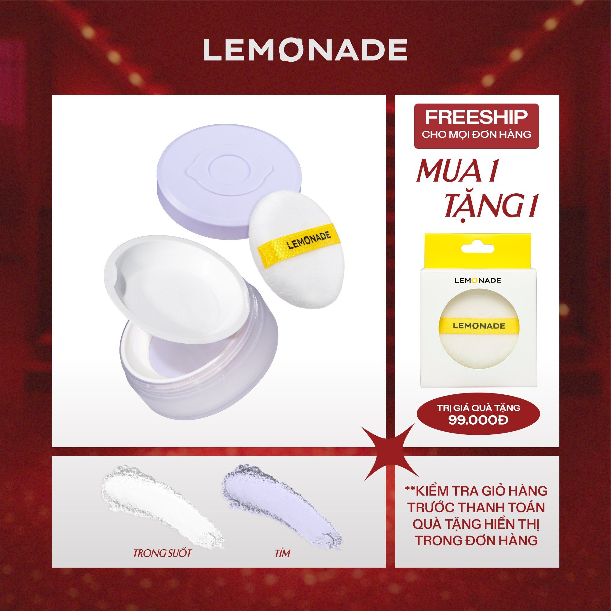  PHẤN PHỦ MỎNG NHẸ KIỀM DẦU THUẦN CHAY CHỐNG NẮNG LEMONADE SUPERMATTE NO MAKEUP LOOSE POWDER 