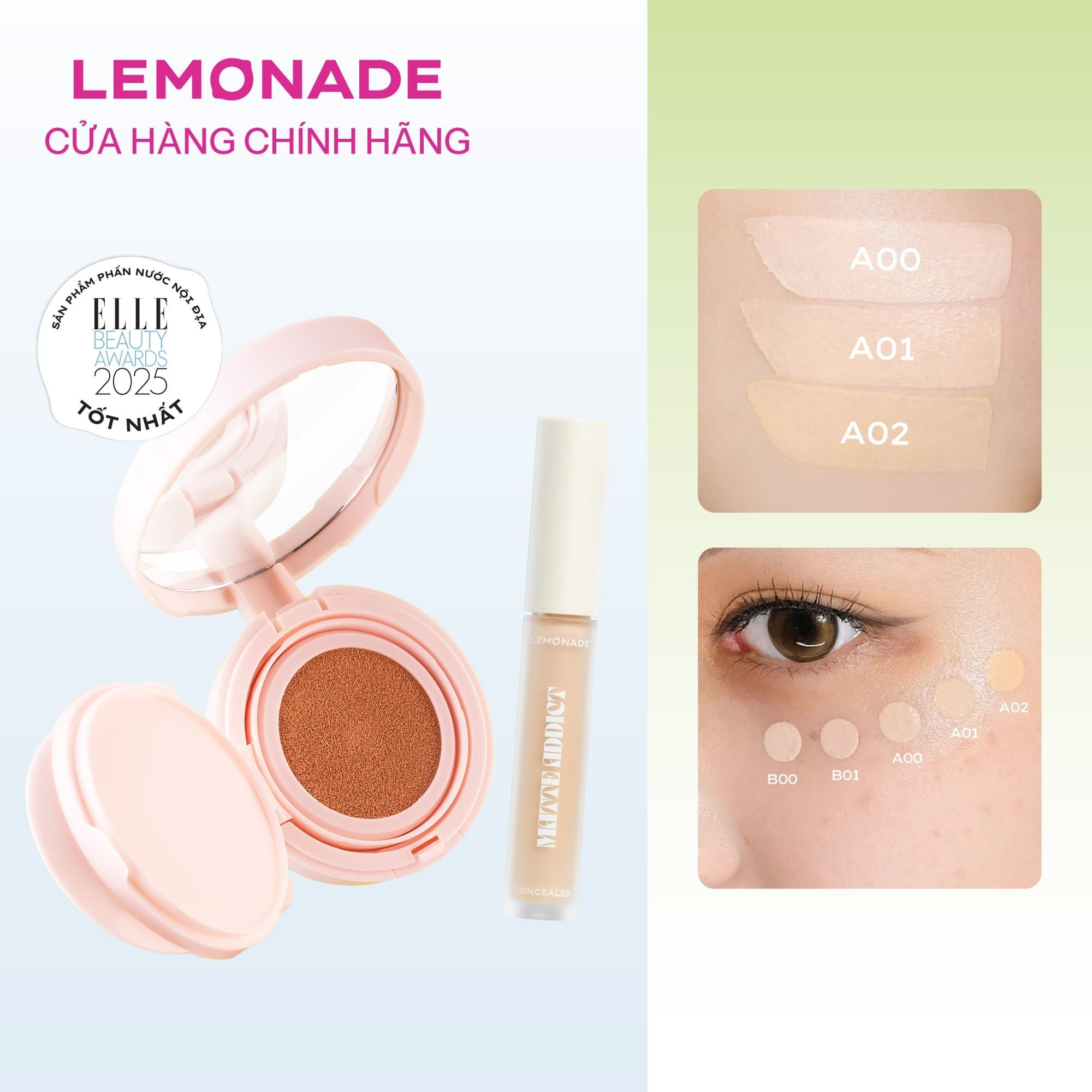  COMBO LEMONADE PHẤN NƯỚC SUPERMATTE CUSHION & CHE KHUYẾT ĐIỂM MATTE ADDICT CONCEALER 