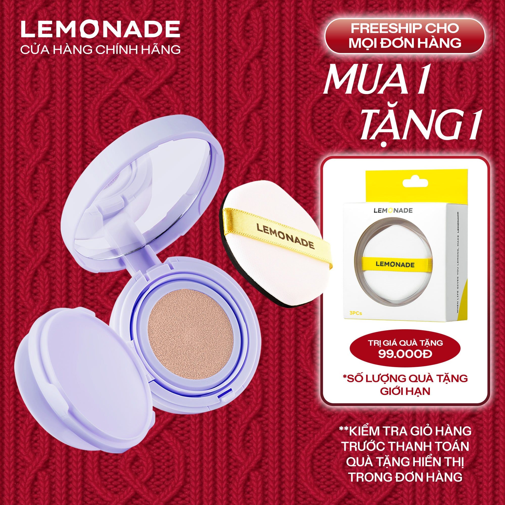  PHẤN NƯỚC MỎNG NHẸ KIỀM DẦU THUẦN CHAY CHỐNG NẮNG LEMONADE SUPERMATTE NO MAKEUP CUSHION 15G 