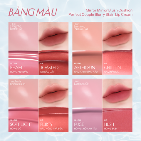  Combo Lemonade 01 Má hồng căng bóng Mirror Blush Cushion 8g và 01 Son bùn ẩm Perfect Couple Blurry Stain Lip Cream 3,5g 