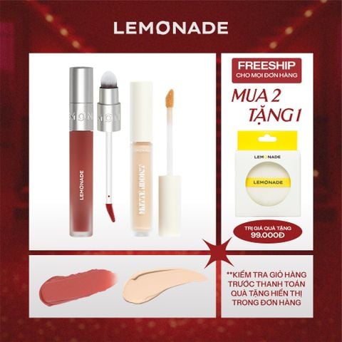  COMBO SON BÙN ẨM MỜ MỊN LÂU TRÔI LEMONADE PERFECT COUPLE BLURRY STAIN LIP CREAM VÀ CHE KHUYẾT ĐIỂM KIỀM DẦU BỀN MÀU MATTE ADDICT CONCEALER 