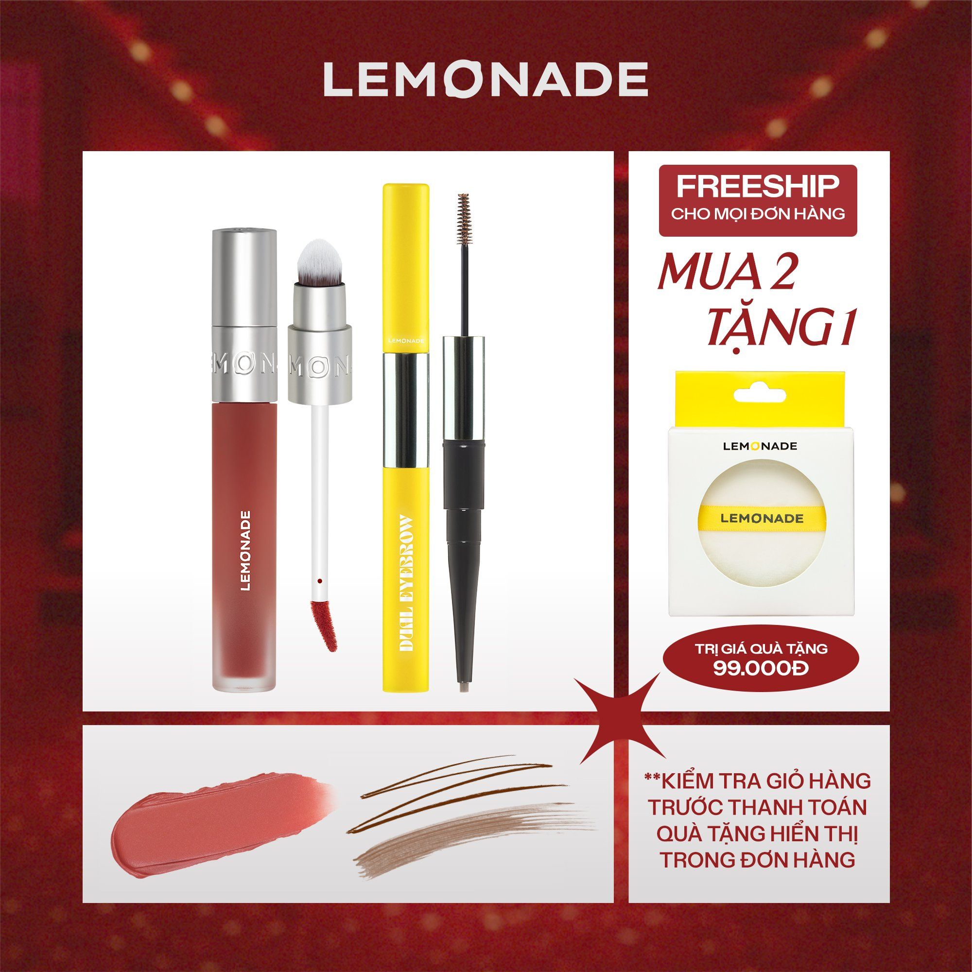 COMBO SON BÙN ẨM MỜ MỊN LÂU TRÔI LEMONADE PERFECT COUPLE BLURRY STAIN LIP CREAM VÀ CHÌ KẺ MÀY 2 ĐẦU DUAL EYEBROW 