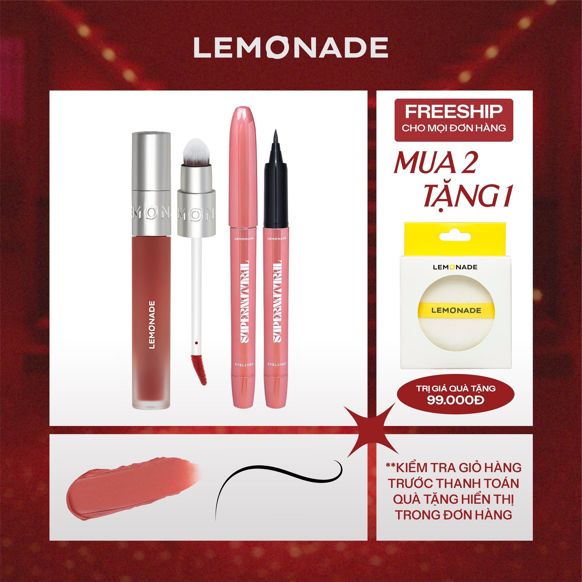  COMBO SON BÙN ẨM MỜ MỊN LÂU TRÔI LEMONADE PERFECT COUPLE BLURRY STAIN LIP CREAM VÀ BÚT KẺ MẮT LEMONADE SUPERNATURAL EYELINER 