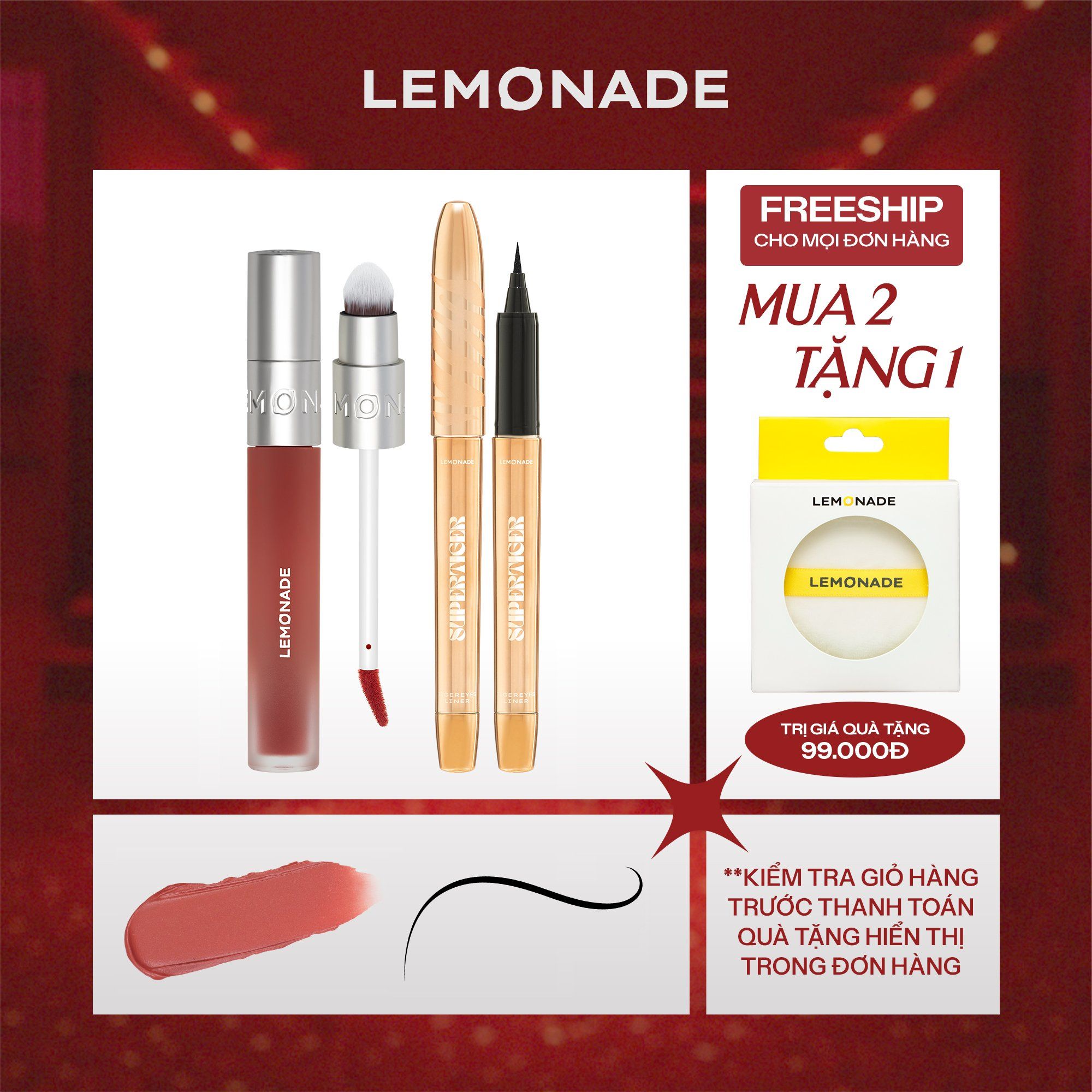  COMBO SON BÙN ẨM MỜ MỊN LÂU TRÔI LEMONADE PERFECT COUPLE BLURRY STAIN LIP CREAM VÀ BÚT KẺ MẮT SUPERTIGER MICRO EYELINER 
