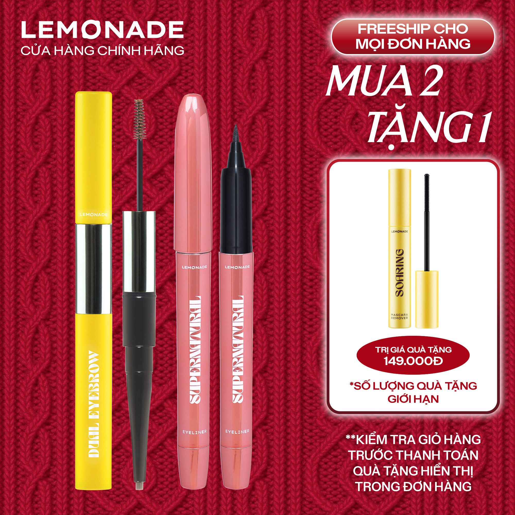  COMBO LEMONADE BÚT KẺ MẮT SUPERNATURAL VÀ CHÌ 2 ĐẦU DUAL EYEBROW 