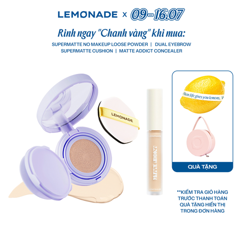  COMBO LEMONADE PHẤN NƯỚC SUPERMATTE NO MAKEUP CUSHION 15G & CHE KHUYẾT ĐIỂMMATTE ADDICT CONCEALER 