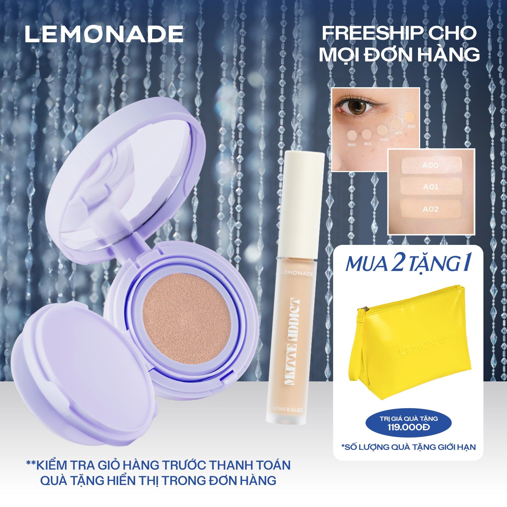  COMBO LEMONADE PHẤN NƯỚC SUPERMATTE NO MAKEUP CUSHION 15G & CHE KHUYẾT ĐIỂM MATTE ADDICT CONCEALER 