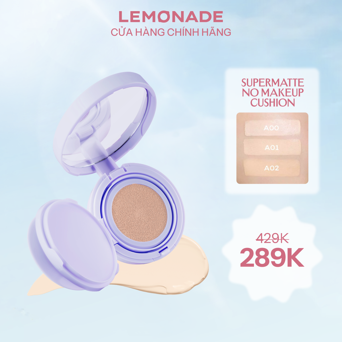  PHẤN NƯỚC MỎNG NHẸ KIỀM DẦU THUẦN CHAY CHỐNG NẮNG LEMONADE SUPERMATTE NO MAKEUP CUSHION 15G 