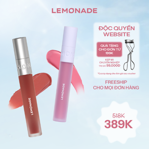  COMBO SON BÙN ẨM MỜ MỊN LÂU TRÔI LEMONADE PERFECT COUPLE BLURRY STAIN LIP CREAM VÀ SON KEM MỊN LÌ THUẦN CHAY LEMONADE PERFECT COUPLE LIP 