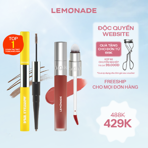  COMBO SON BÙN ẨM MỜ MỊN LÂU TRÔI LEMONADE PERFECT COUPLE BLURRY STAIN LIP CREAM VÀ CHÌ KẺ MÀY 2 ĐẦU DUAL EYEBROW 