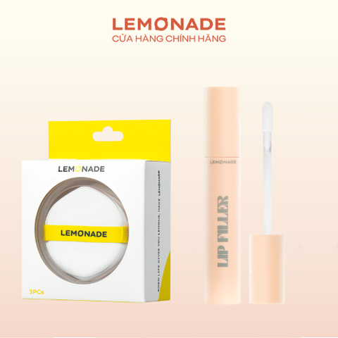  [Quà tặng] Son lót làm đầy rãnh môi Lemonade Lip filler và Bộ 3 bông tán nền Lemonade Cushion Puff Set 3 pcs 