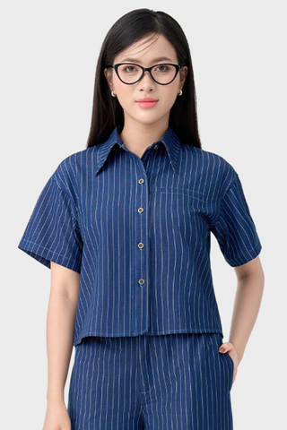 Sơ Mi Cộc Tay Nữ Kẻ Sọc – 100% Cotton Thoáng Mát