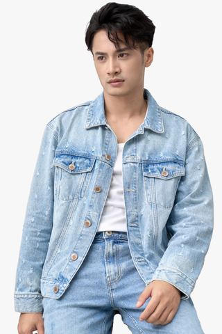 Áo Khoác Jean Nam Form Vừa – Laser Wash Bụi Bặm