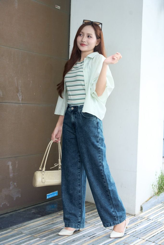 Quần Jean Nữ Ống Suông Denim Cotton Cao Cấp - Cạp Chun Co Giãn Thoải Mái, Hack Dáng