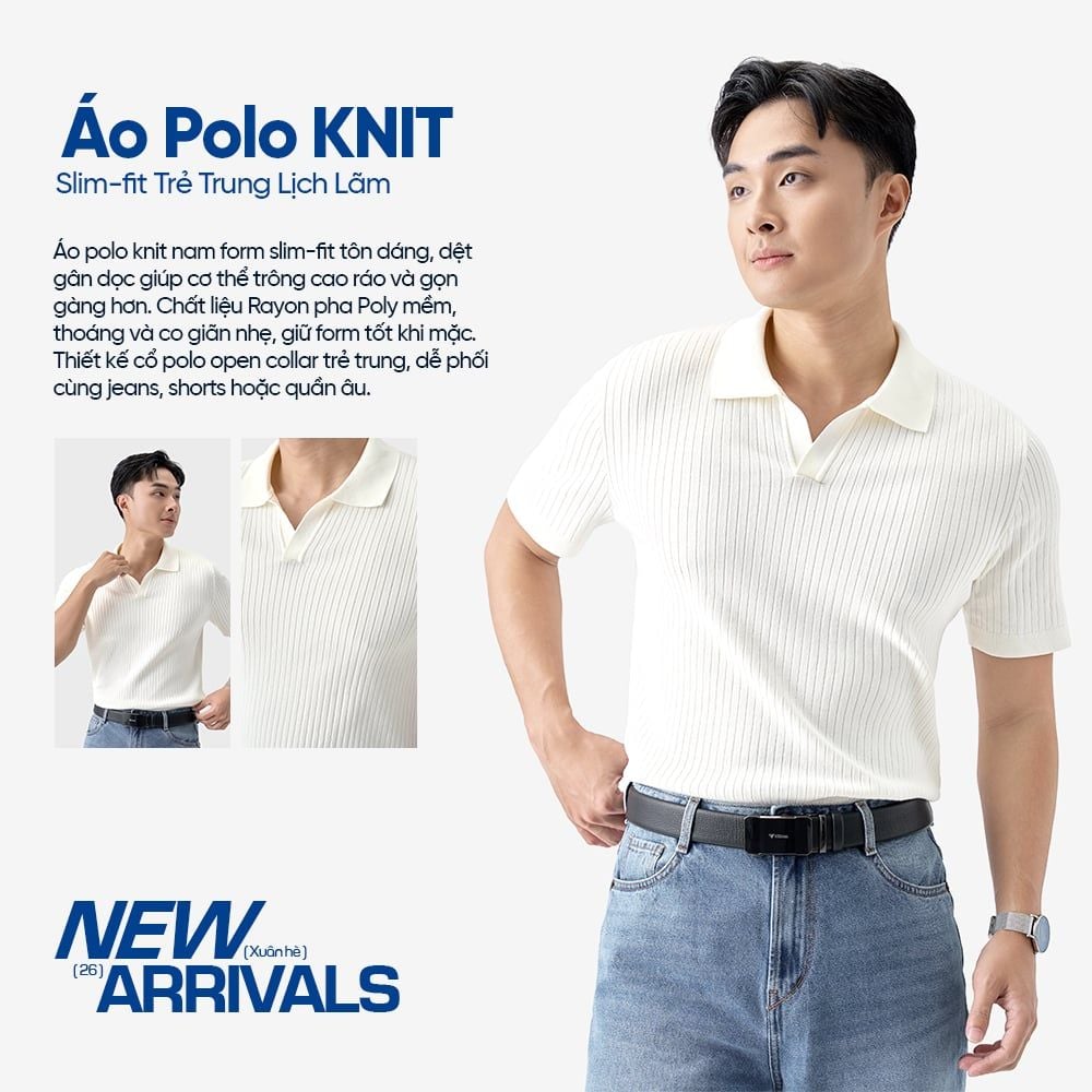Áo Len Nam Cộc Tay Polo Knit - Slim-fit Trẻ Trung Lịch Lãm