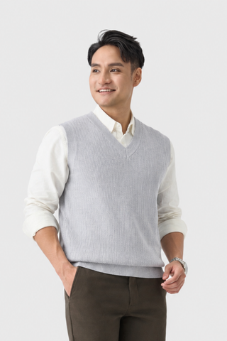Áo Len Sát Nách Nam Cổ V Premium Fine-Knit - Chuẩn Form Lịch Lãm