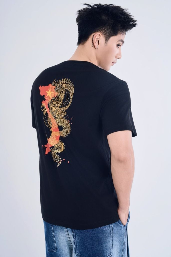 Áo Thun Unisex Phom Suông - Họa Tiết Bản Đồ Việt Nam & Rồng Vàng Tinh Hoa Văn Hóa