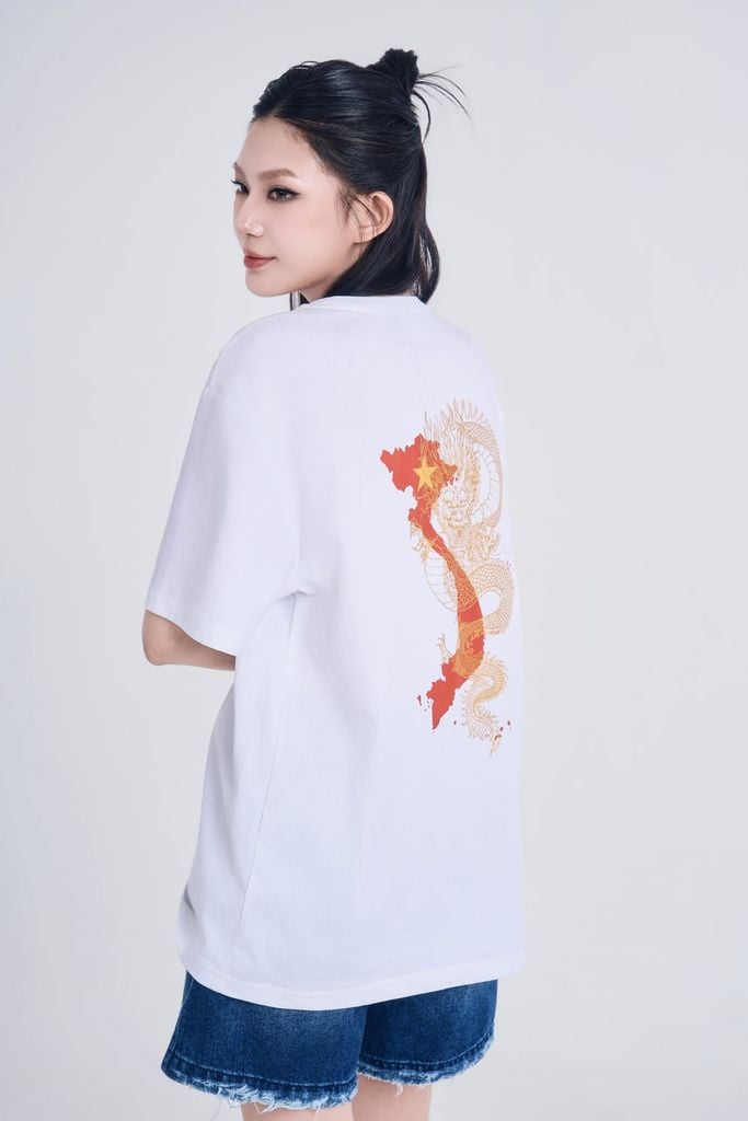 Áo Thun Unisex Phom Suông - Họa Tiết Bản Đồ Việt Nam & Rồng Vàng Tinh Hoa Văn Hóa