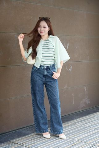 Quần Jean Nữ Ống Suông Denim Cotton Cao Cấp - Cạp Chun Co Giãn Thoải Mái, Hack Dáng