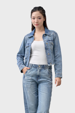 Áo Khoác Jeans Nữ Croptop - Hiệu ứng mài, đính đá độc đáo
